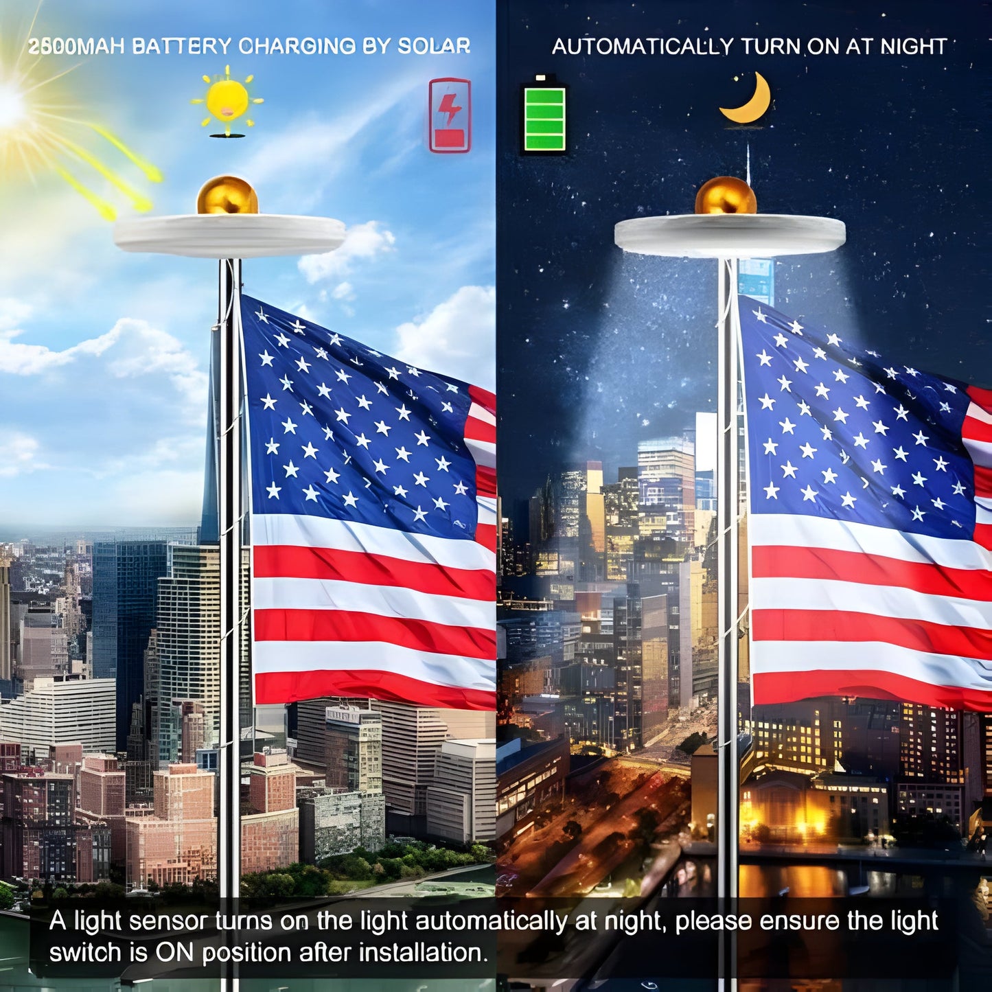 HaulWellGoods - Solar Flagpole Light - All-Night Glow